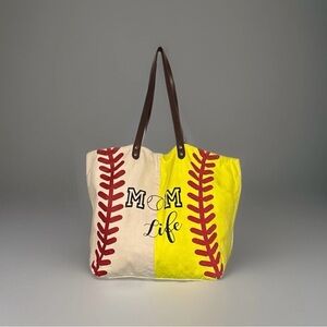 Mom Life Baseball Tote Bag - Yellow and Cream